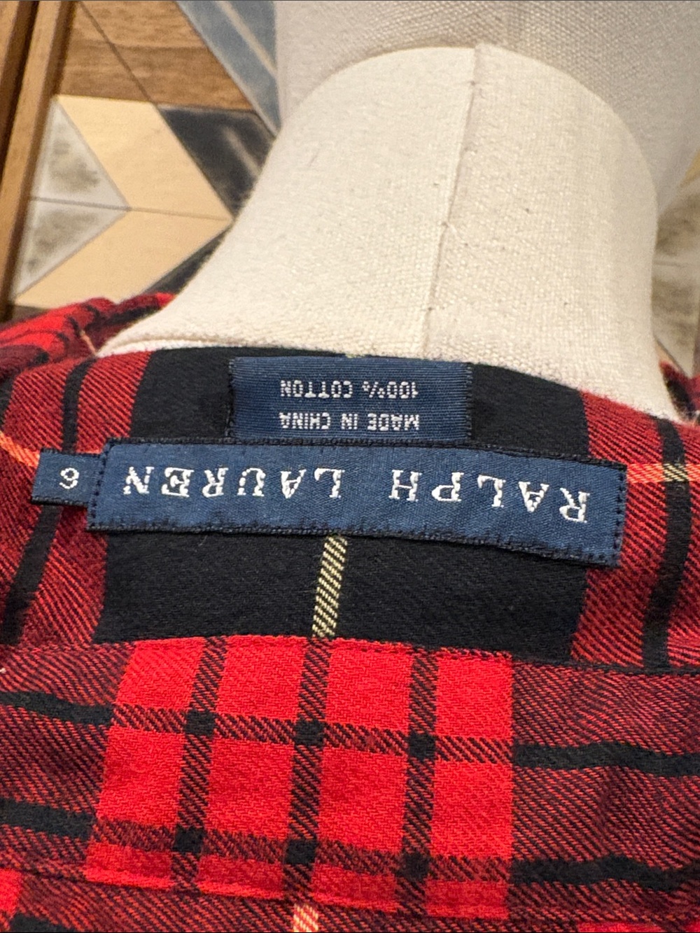 Vintage Ralph Lauren Red and Black Plaid Flannel Cotton Button-Up Ruffle Top 6 - Picture 7 of 11